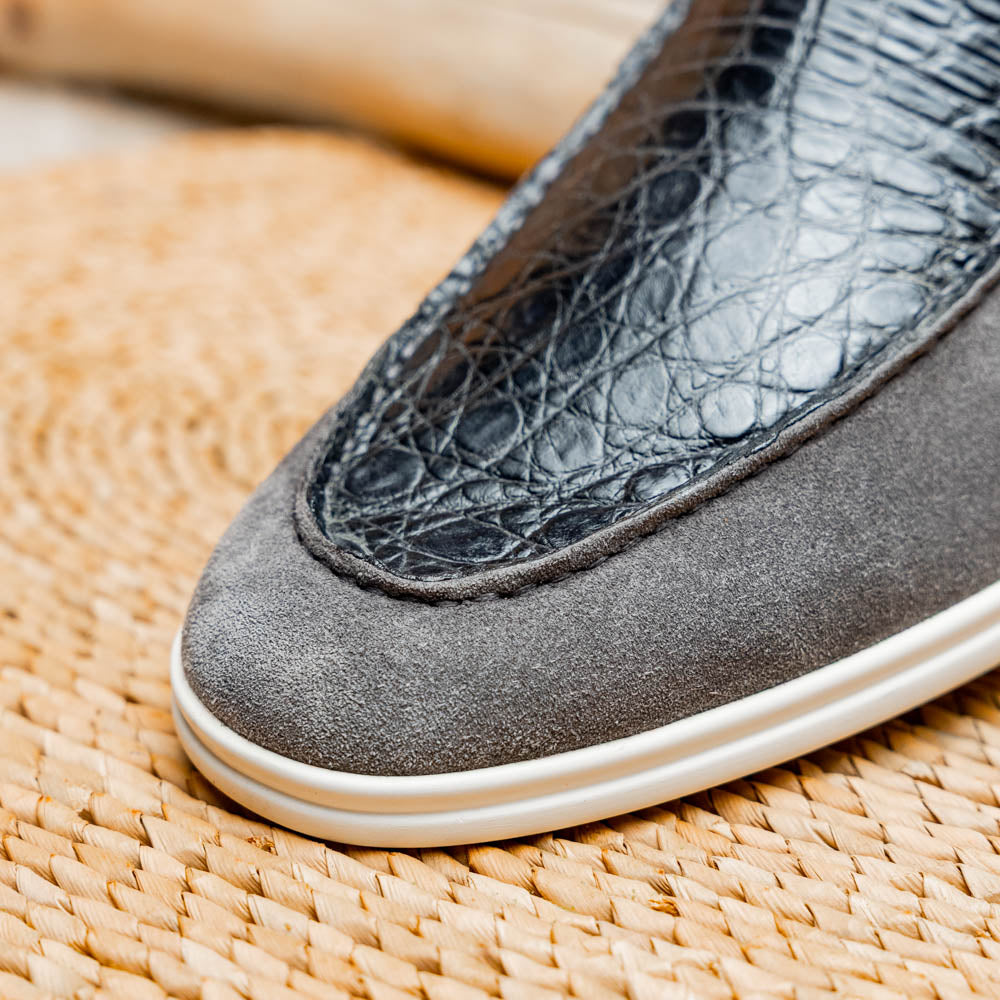 Bene Crocodile & Sueded Italian Goatskin Loafer in Grey by Zelli Italia