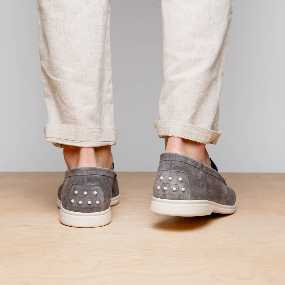 Bene Crocodile & Sueded Italian Goatskin Loafer in Grey by Zelli Italia