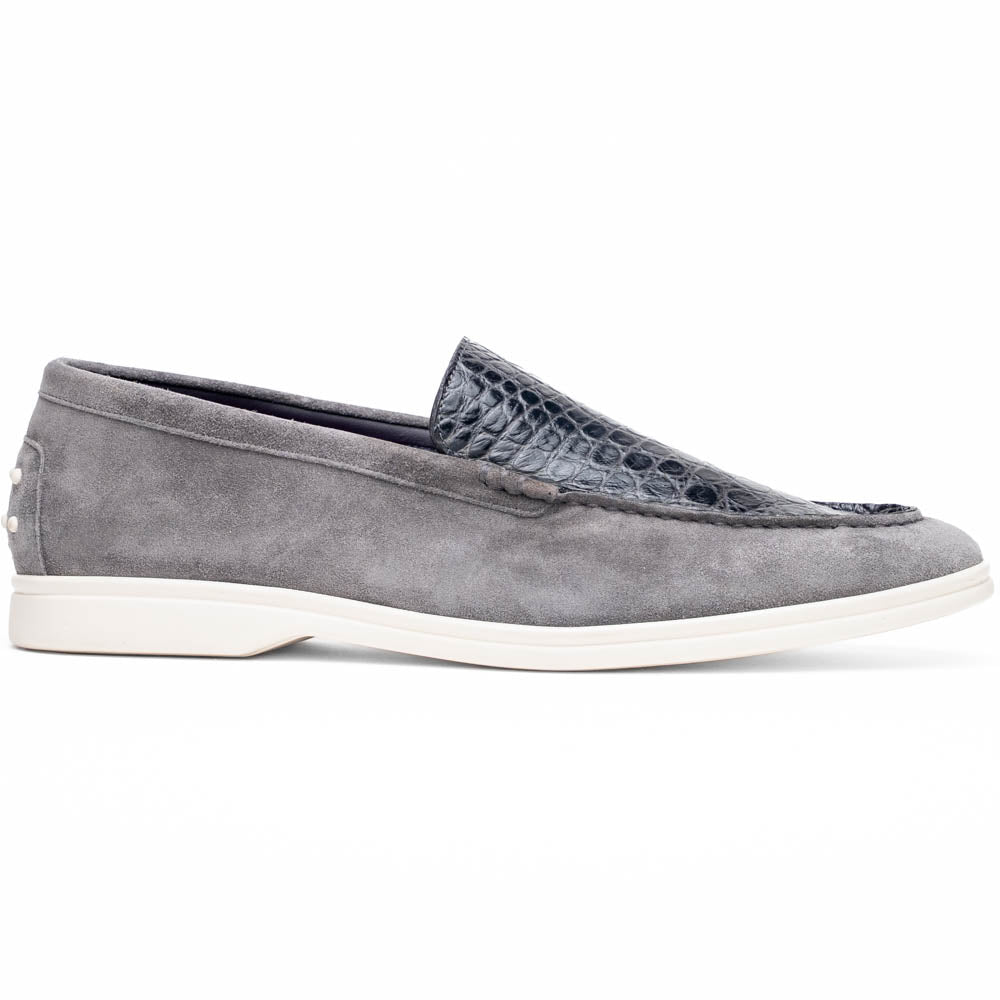 Bene Crocodile & Sueded Italian Goatskin Loafer in Grey by Zelli Italia