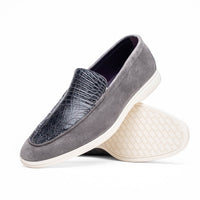 Bene Crocodile & Sueded Italian Goatskin Loafer in Grey by Zelli Italia