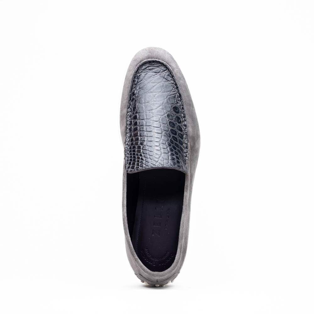 Bene Crocodile & Sueded Italian Goatskin Loafer in Grey by Zelli Italia