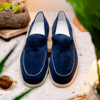 Livorno Sueded Italian Goatskin Loafer in Navy by Zelli Italia