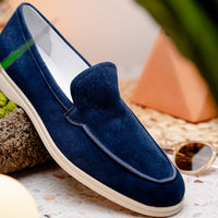 Livorno Sueded Italian Goatskin Loafer in Navy by Zelli Italia