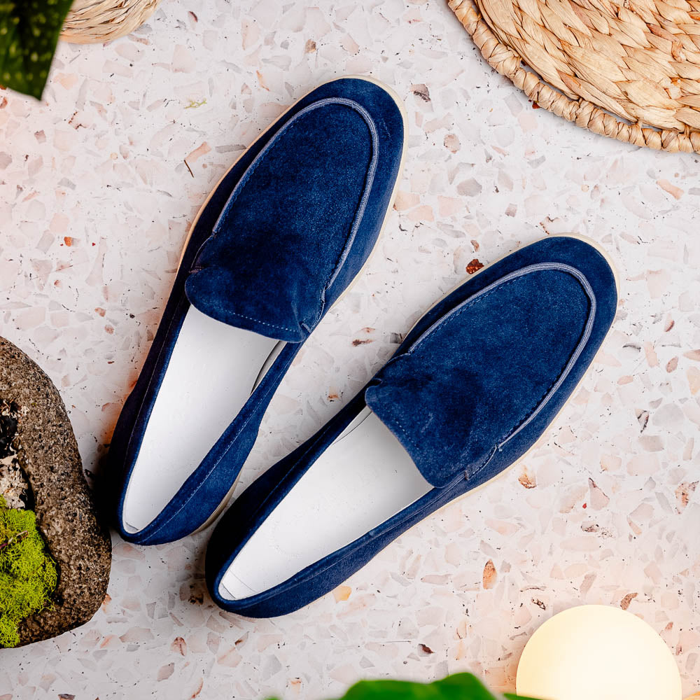 Livorno Sueded Italian Goatskin Loafer in Navy by Zelli Italia