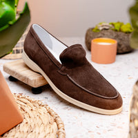 Livorno Sueded Italian Goatskin Loafer in Mocha by Zelli Italia