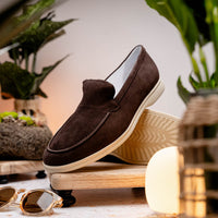 Livorno Sueded Italian Goatskin Loafer in Mocha by Zelli Italia