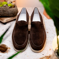 Livorno Sueded Italian Goatskin Loafer in Mocha by Zelli Italia