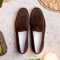 Livorno Sueded Italian Goatskin Loafer in Mocha by Zelli Italia