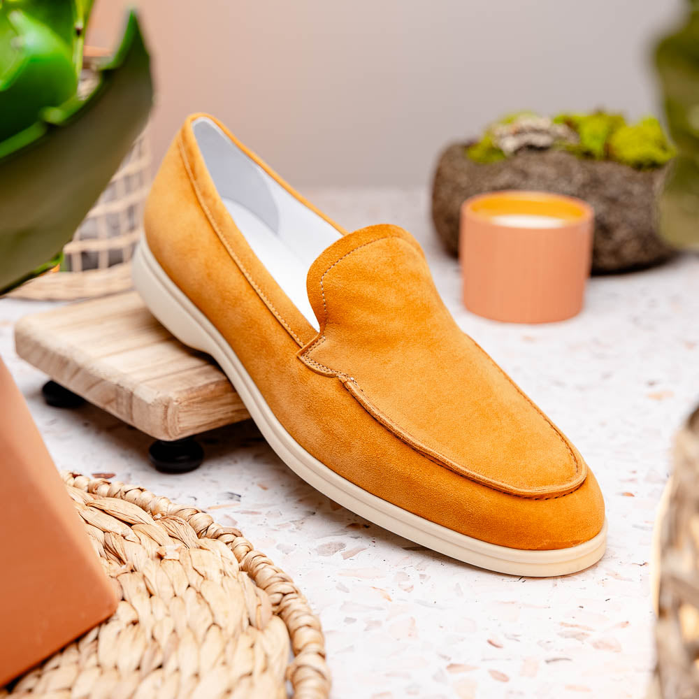 Livorno Sueded Italian Goatskin Loafer in Cognac by Zelli Italia