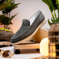 Livorno Sueded Italian Goatskin Loafer in Grey by Zelli Italia