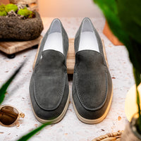 Livorno Sueded Italian Goatskin Loafer in Grey by Zelli Italia
