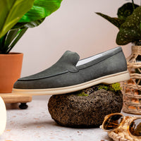 Livorno Sueded Italian Goatskin Loafer in Grey by Zelli Italia