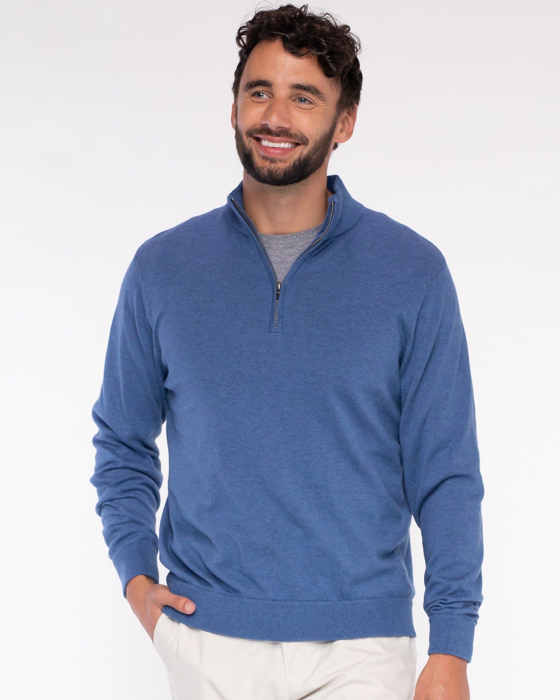 1/4 Zip Mock Neck Cotton Cashmere Blend Pullover Sweater (Choice of Colors) by Alashan Cashmere
