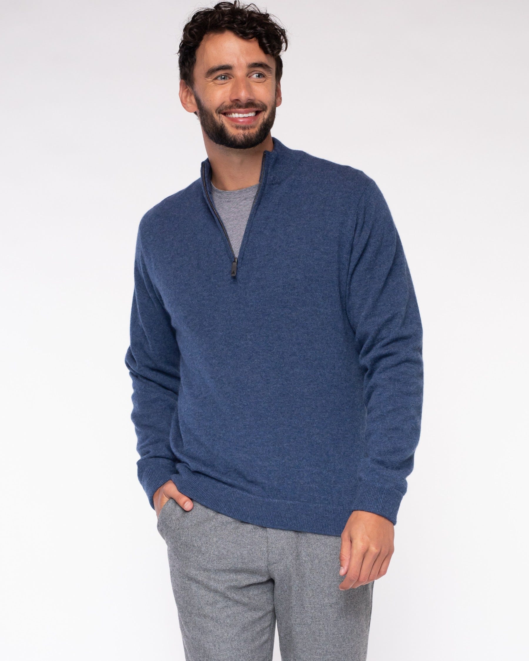 1/4 Zip Mock Neck 100% Cashmere Pullover Sweater (Choice of Colors) by Alashan Cashmere