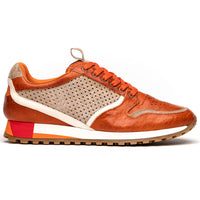 Matteo Distressed Italian Calf & Suede Perforated Sneaker in Burnt Orange by Zelli Italia