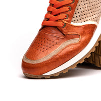 Matteo Distressed Italian Calf & Suede Perforated Sneaker in Burnt Orange by Zelli Italia