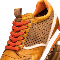 Matteo Distressed Italian Calf & Suede Perforated Sneaker in Mustard by Zelli Italia