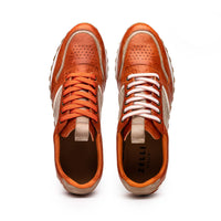 Matteo Distressed Italian Calf & Suede Perforated Sneaker in Burnt Orange by Zelli Italia