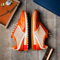 Matteo Distressed Italian Calf & Suede Perforated Sneaker in Burnt Orange by Zelli Italia
