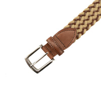 Maxwell Braided Belt in Dark Tan Waxy Leather and Tan Fabric by T.B. Phelps