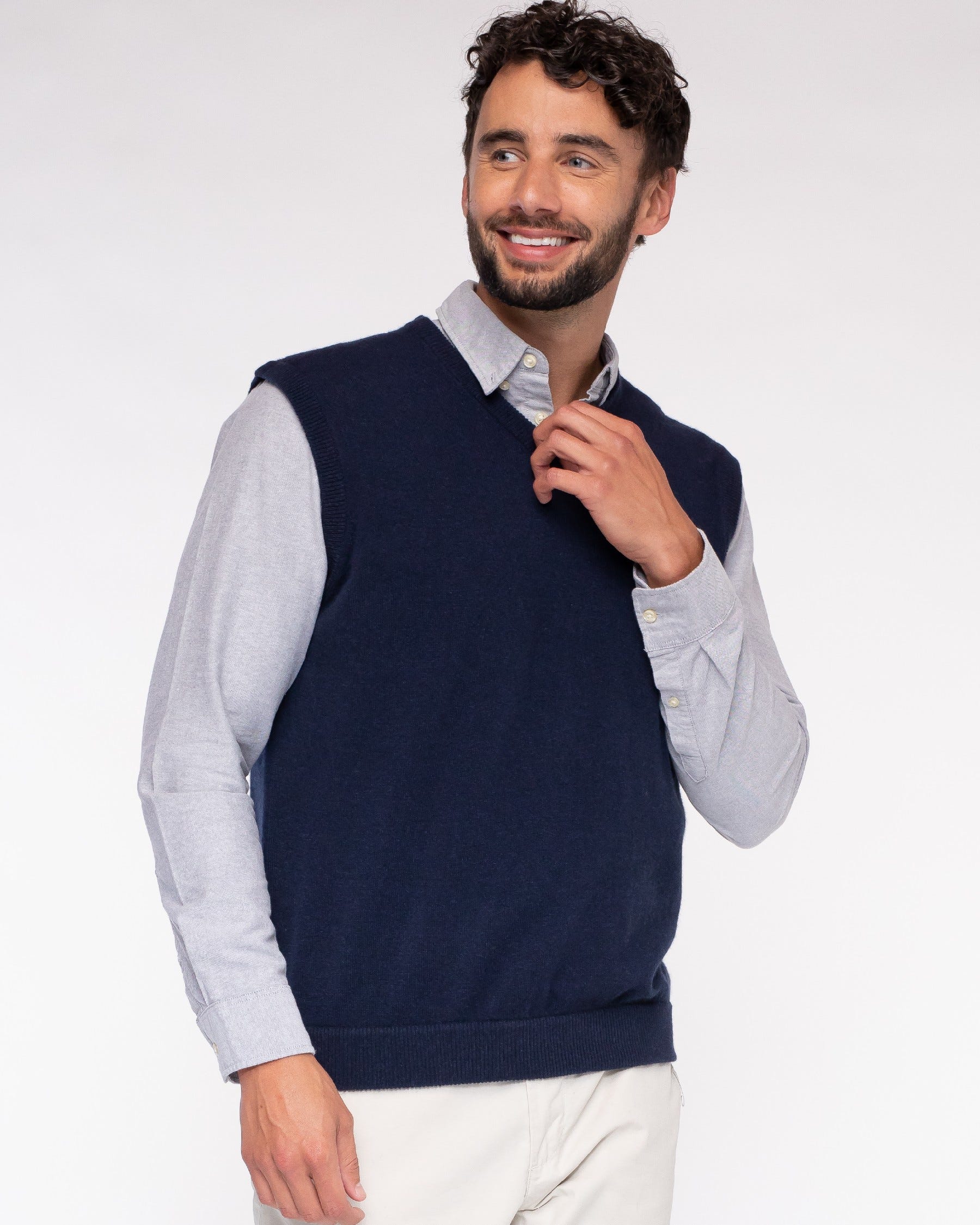 Cotton Cashmere Classic V-Neck Sweater Vest (Choice of Colors) by Alashan Cashmere