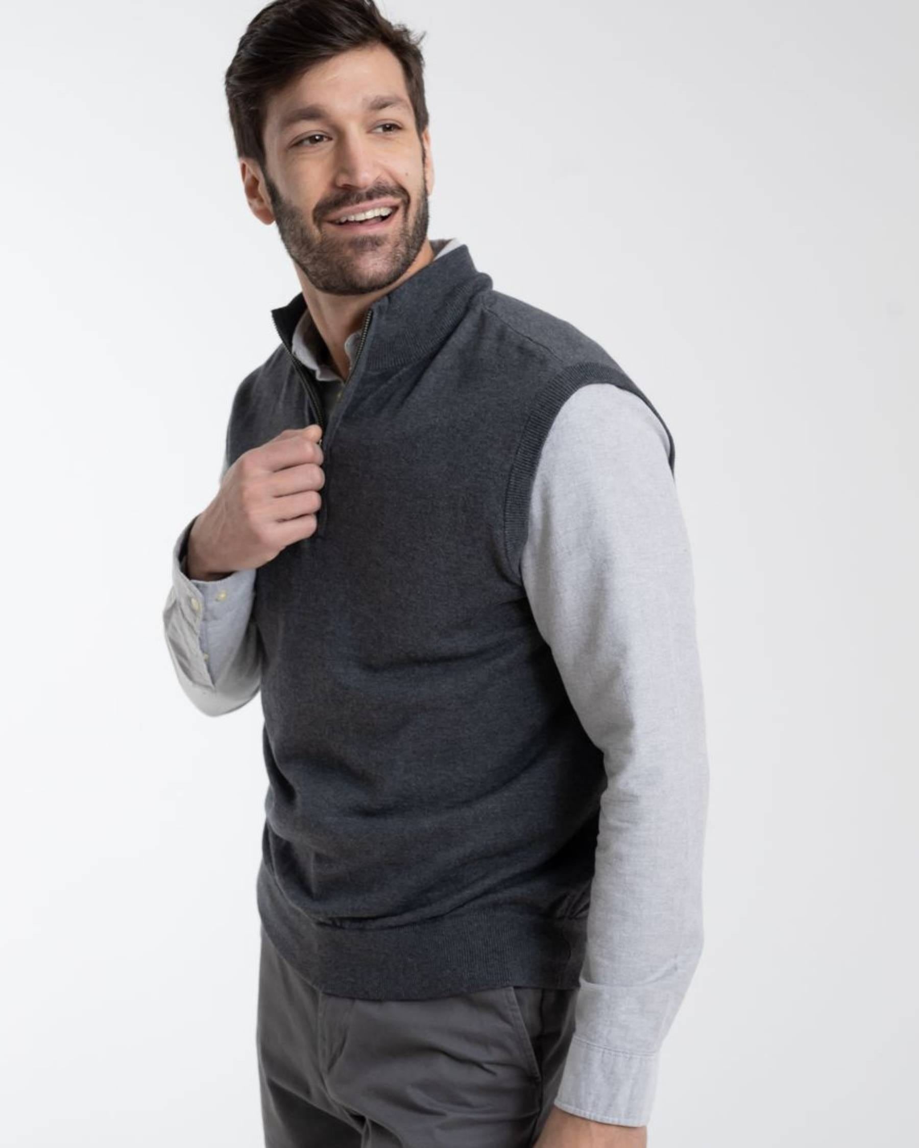 Cotton Cashmere 1/4 Zip V-Neck Sweater Vest (Choice of Colors) by Alashan Cashmere