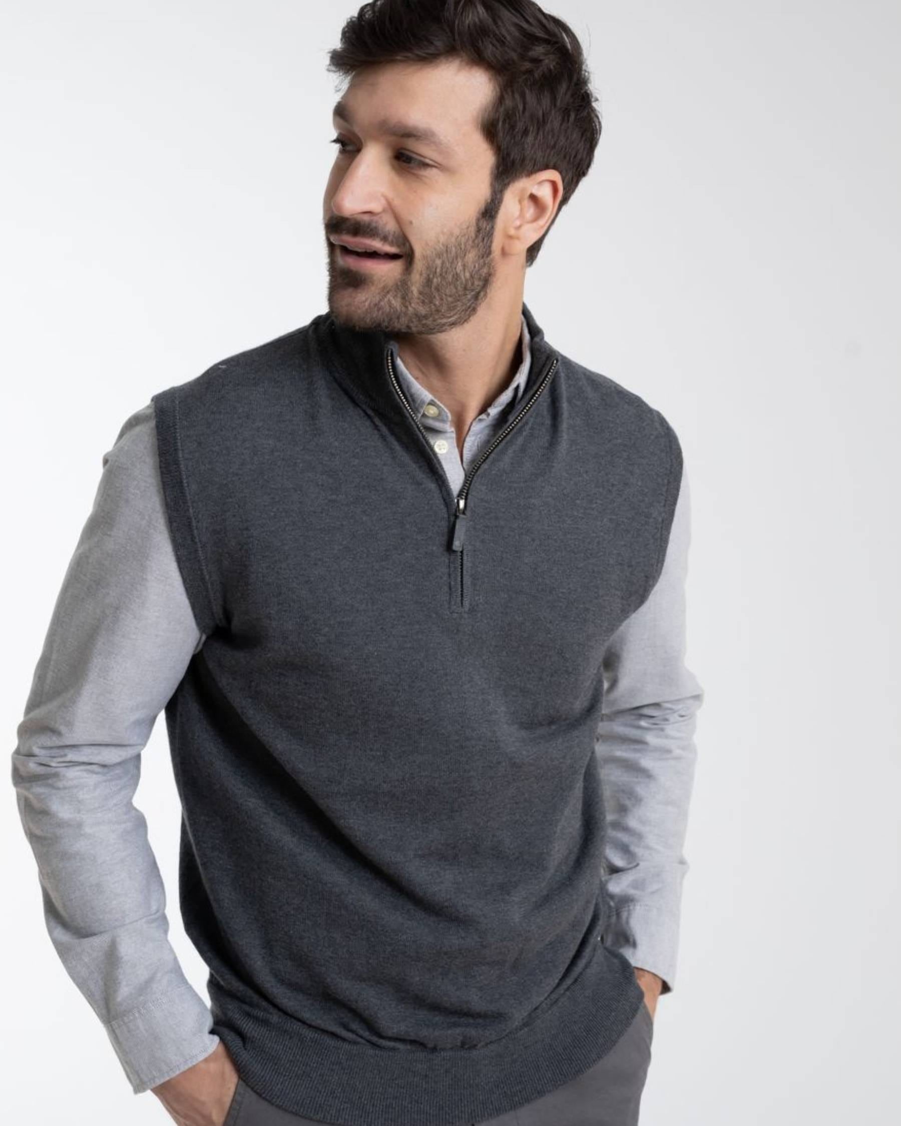 Cotton Cashmere 1/4 Zip V-Neck Sweater Vest (Choice of Colors) by Alashan Cashmere