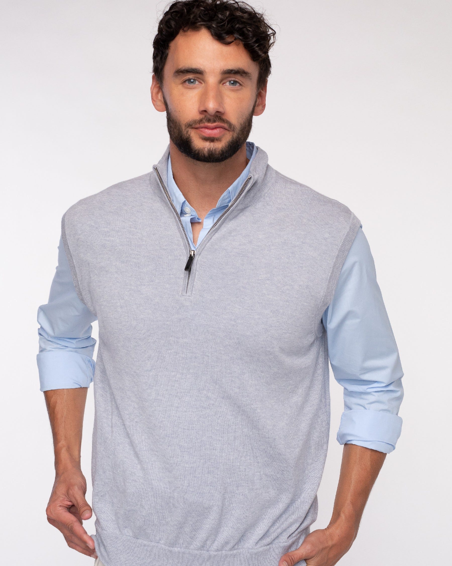 Cotton Cashmere 1/4 Zip V-Neck Sweater Vest (Choice of Colors) by Alashan Cashmere