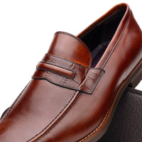 Meo Hand Burnished Italian Calfskin Loafer with Crocodile Trim in Cognac by Zelli Italia