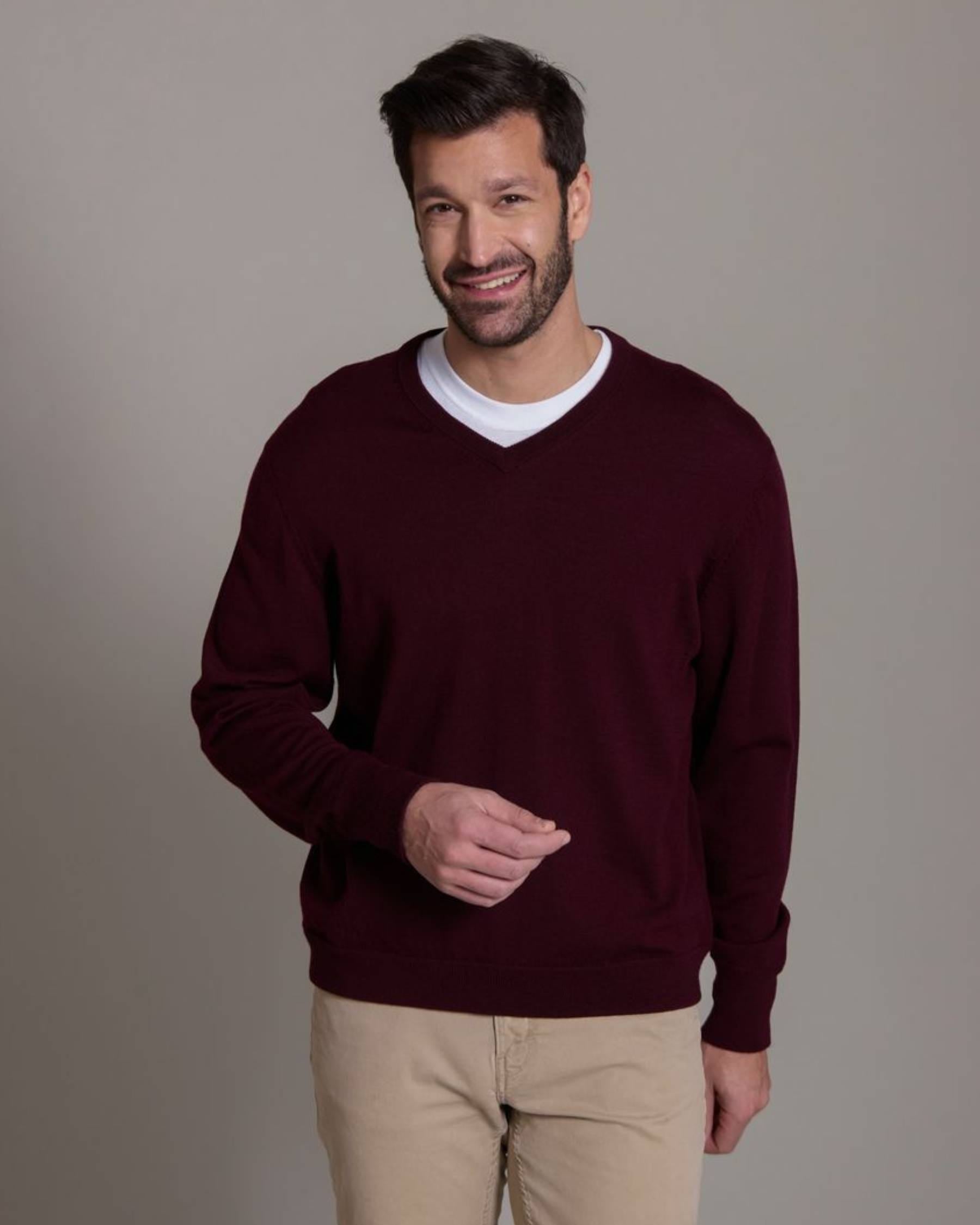 Worsted Merino Wool Classic V-Neck Sweater (Choice of Colors) by Alashan Cashmere