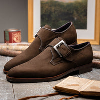 Hebrilla Italian Suede Monk Strap Shoe in Dark Brown by Zelli Italia