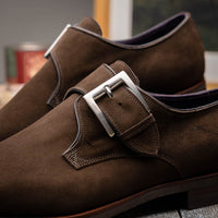 Hebrilla Italian Suede Monk Strap Shoe in Dark Brown by Zelli Italia