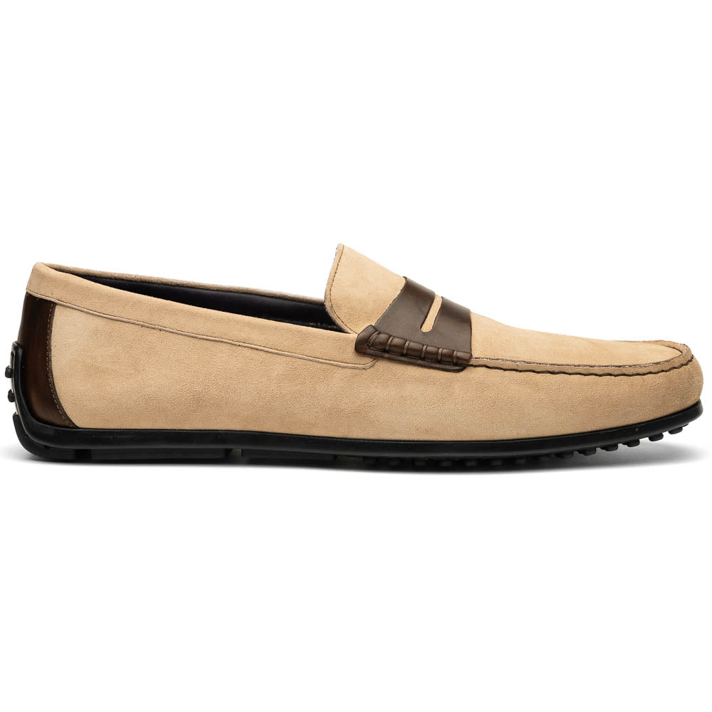 Monza Sueded Calfskin and Crocodile Driver in Bone and Chestnut by Zelli Italia