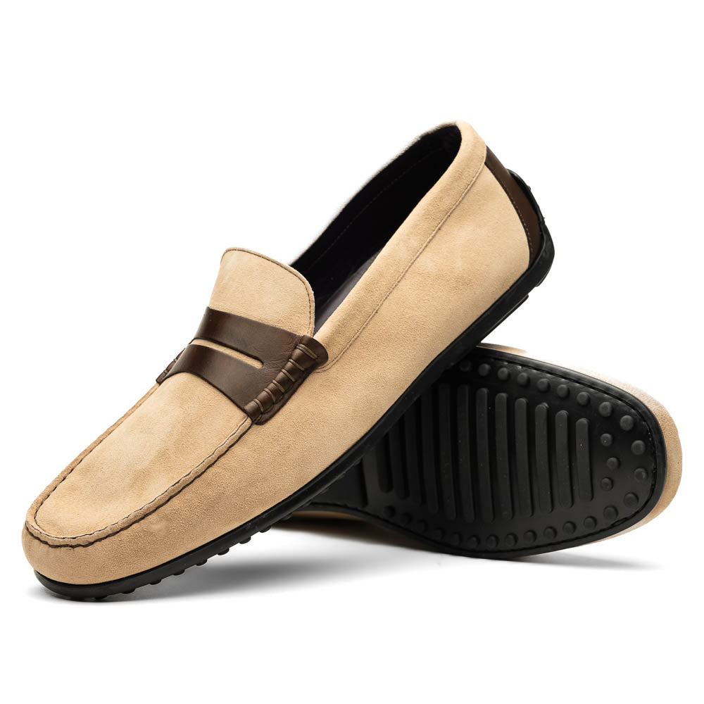 Monza Sueded Calfskin and Crocodile Driver in Bone and Chestnut by Zelli Italia
