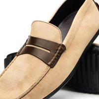 Monza Sueded Calfskin and Crocodile Driver in Bone and Chestnut by Zelli Italia