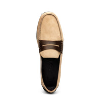 Monza Sueded Calfskin and Crocodile Driver in Bone and Chestnut by Zelli Italia