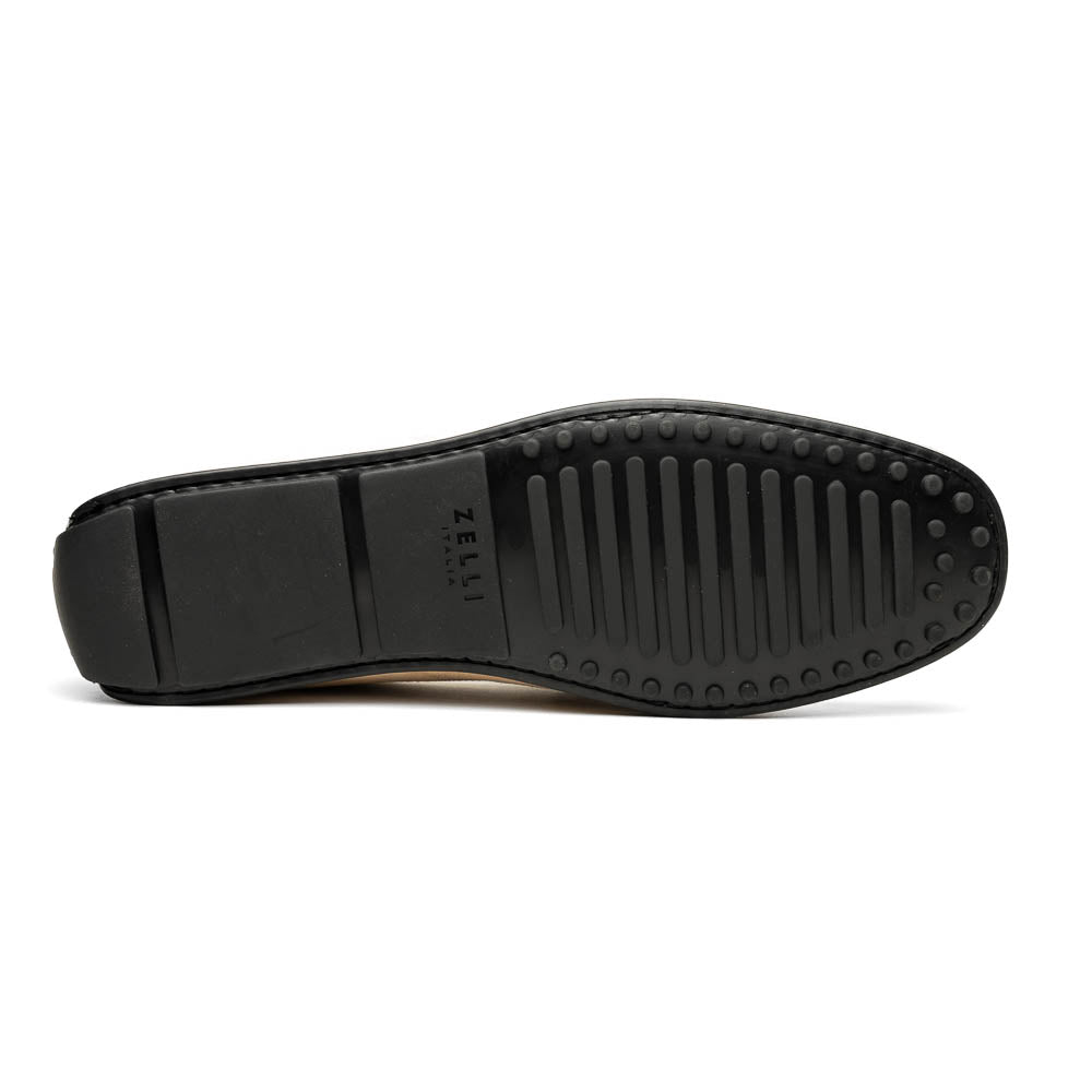 Monza Sueded Calfskin and Crocodile Driver in Bone and Chestnut by Zelli Italia