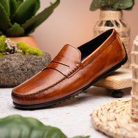 Monza Hand Burnished Italian Calfskin Driving Loafer in Cognac by Zelli Italia