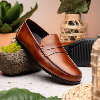 Monza Hand Burnished Italian Calfskin Driving Loafer in Cognac by Zelli Italia