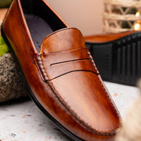 Monza Hand Burnished Italian Calfskin Driving Loafer in Cognac by Zelli Italia