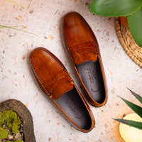 Monza Hand Burnished Italian Calfskin Driving Loafer in Cognac by Zelli Italia