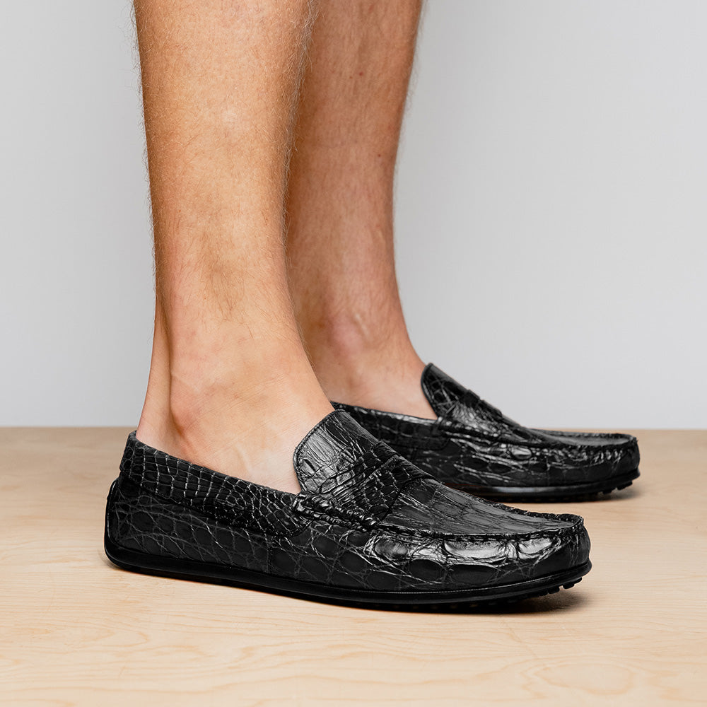 Monza Crocodile Driver in Black Matte by Zelli Italia