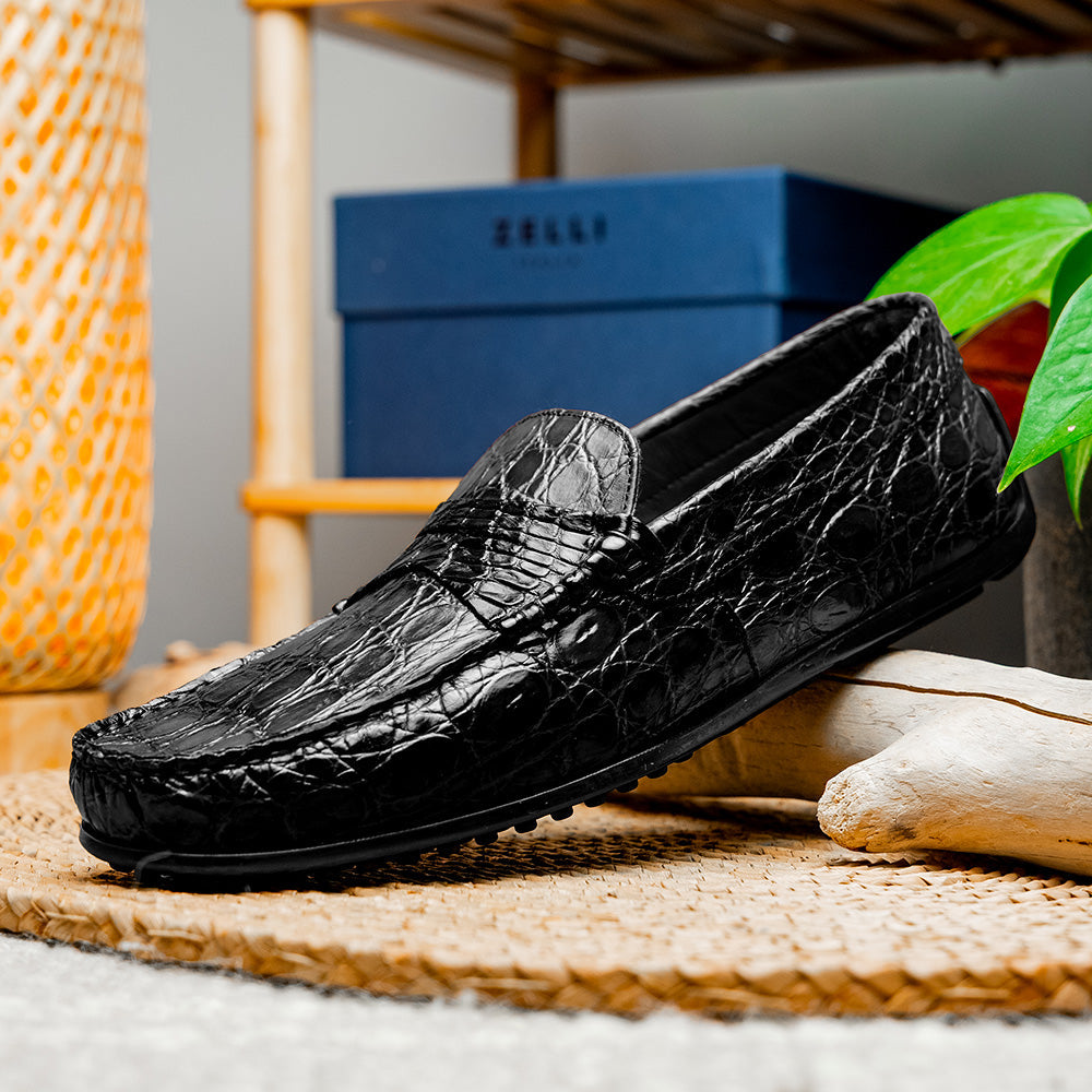 Monza Crocodile Driver in Black Matte by Zelli Italia