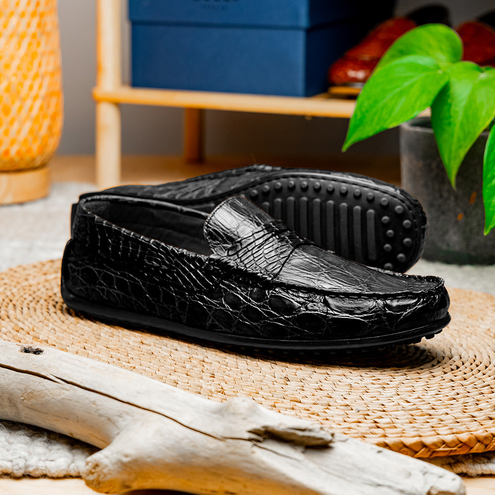 Monza Crocodile Driver in Black Matte by Zelli Italia
