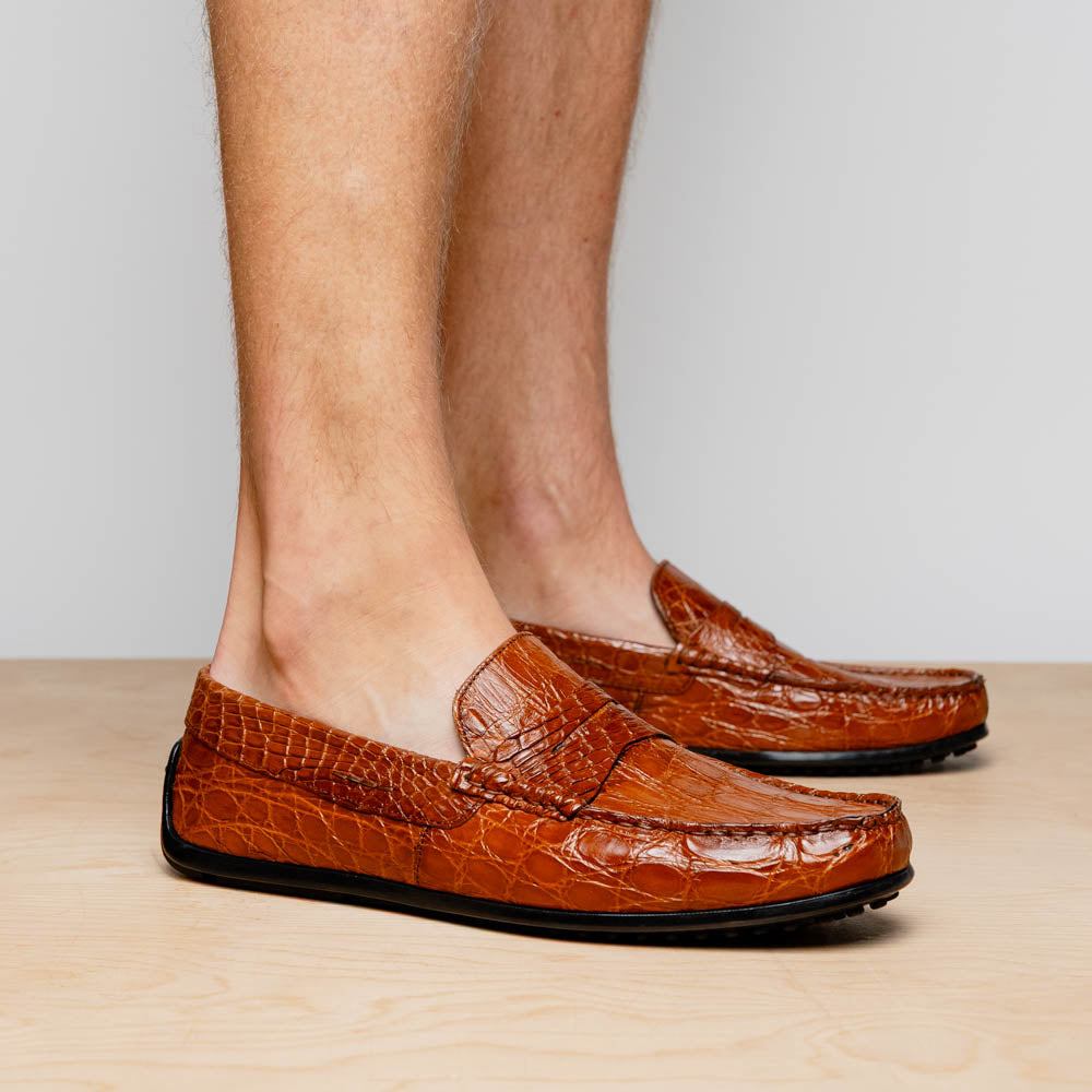 Monza Crocodile Driver in Cognac by Zelli Italia