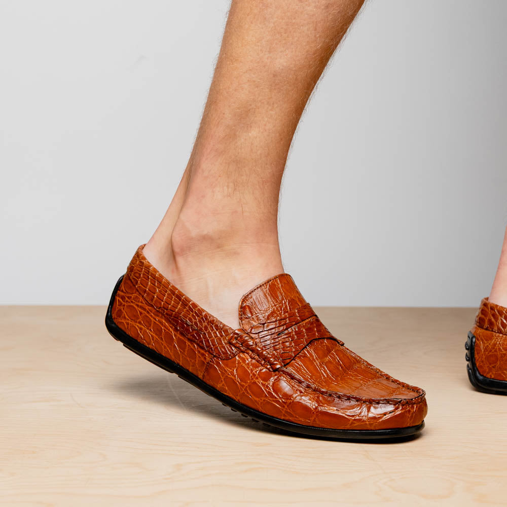Monza Crocodile Driver in Cognac by Zelli Italia