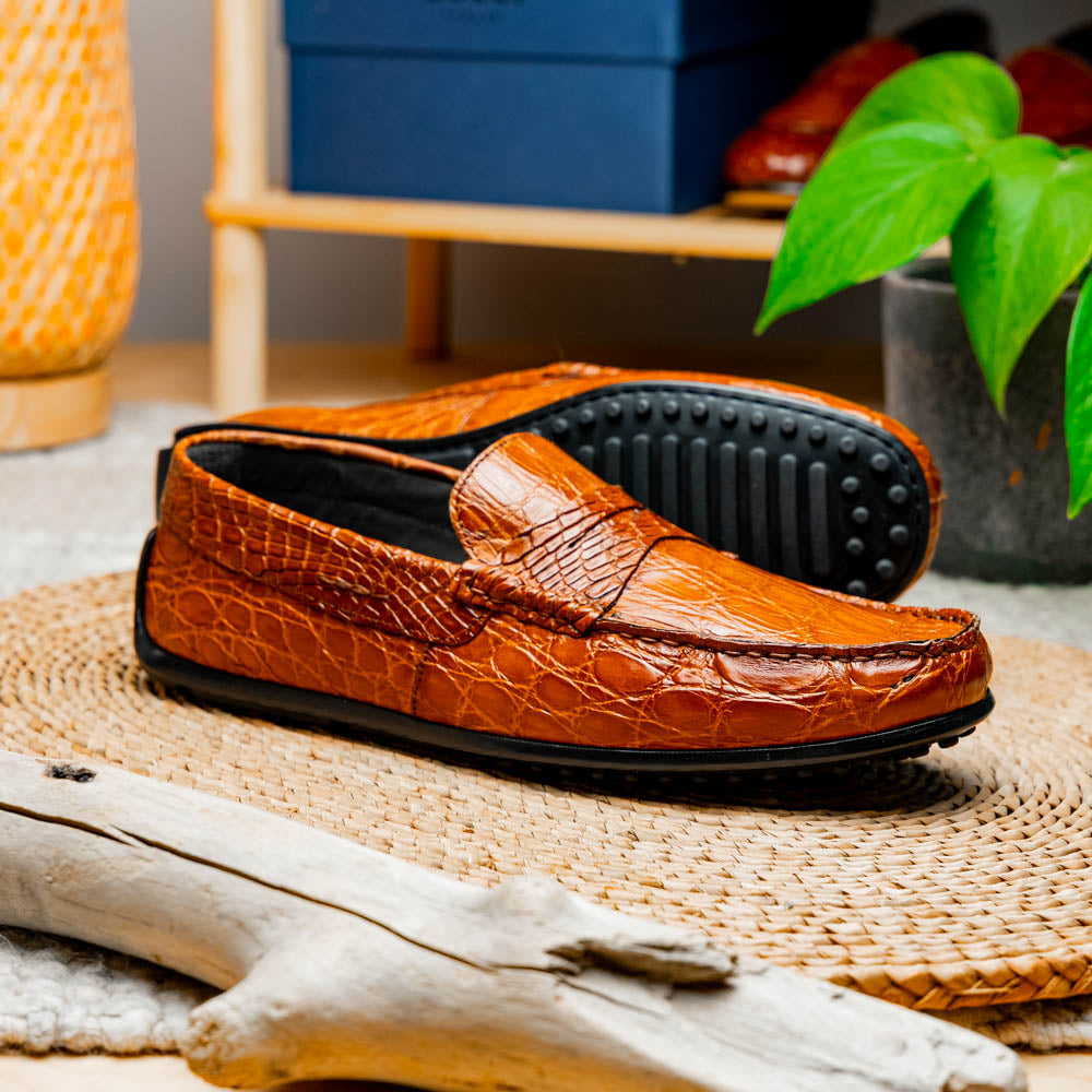 Monza Crocodile Driver in Cognac by Zelli Italia
