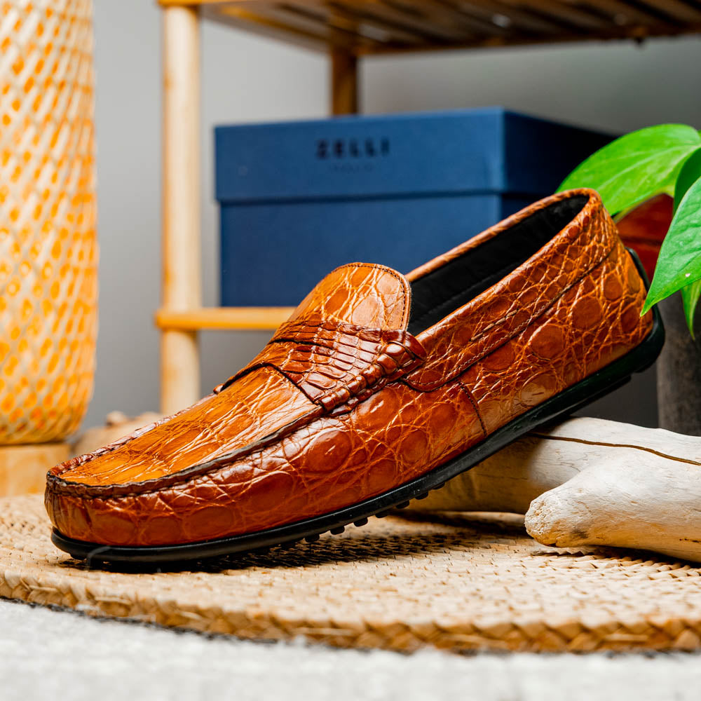 Monza Crocodile Driver in Cognac by Zelli Italia