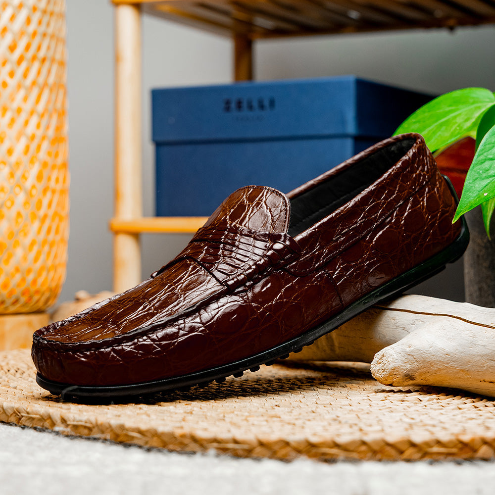 Monza Crocodile Driver in Nicotine by Zelli Italia
