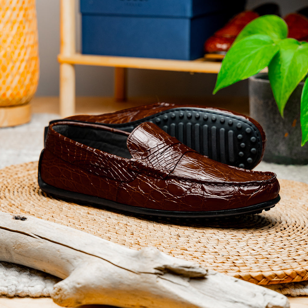 Monza Crocodile Driver in Nicotine by Zelli Italia